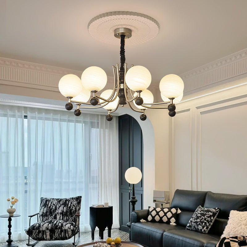 Serenus Sphere Chandelier — Modern Glass, Wood & Iron Pendant Light
