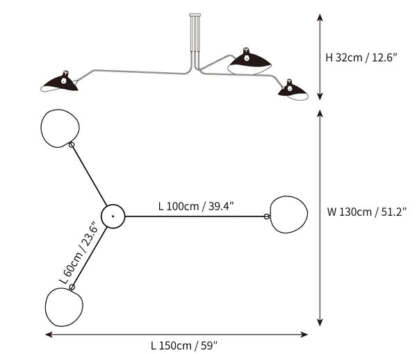 Elegant Adjustable Sculptural Ceiling Light