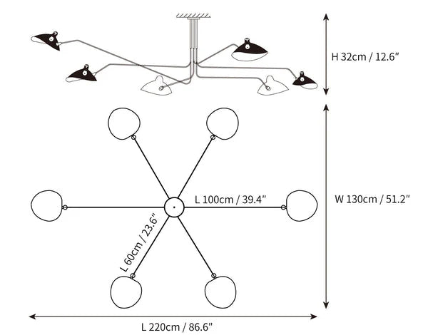 Elegant Adjustable Sculptural Ceiling Light