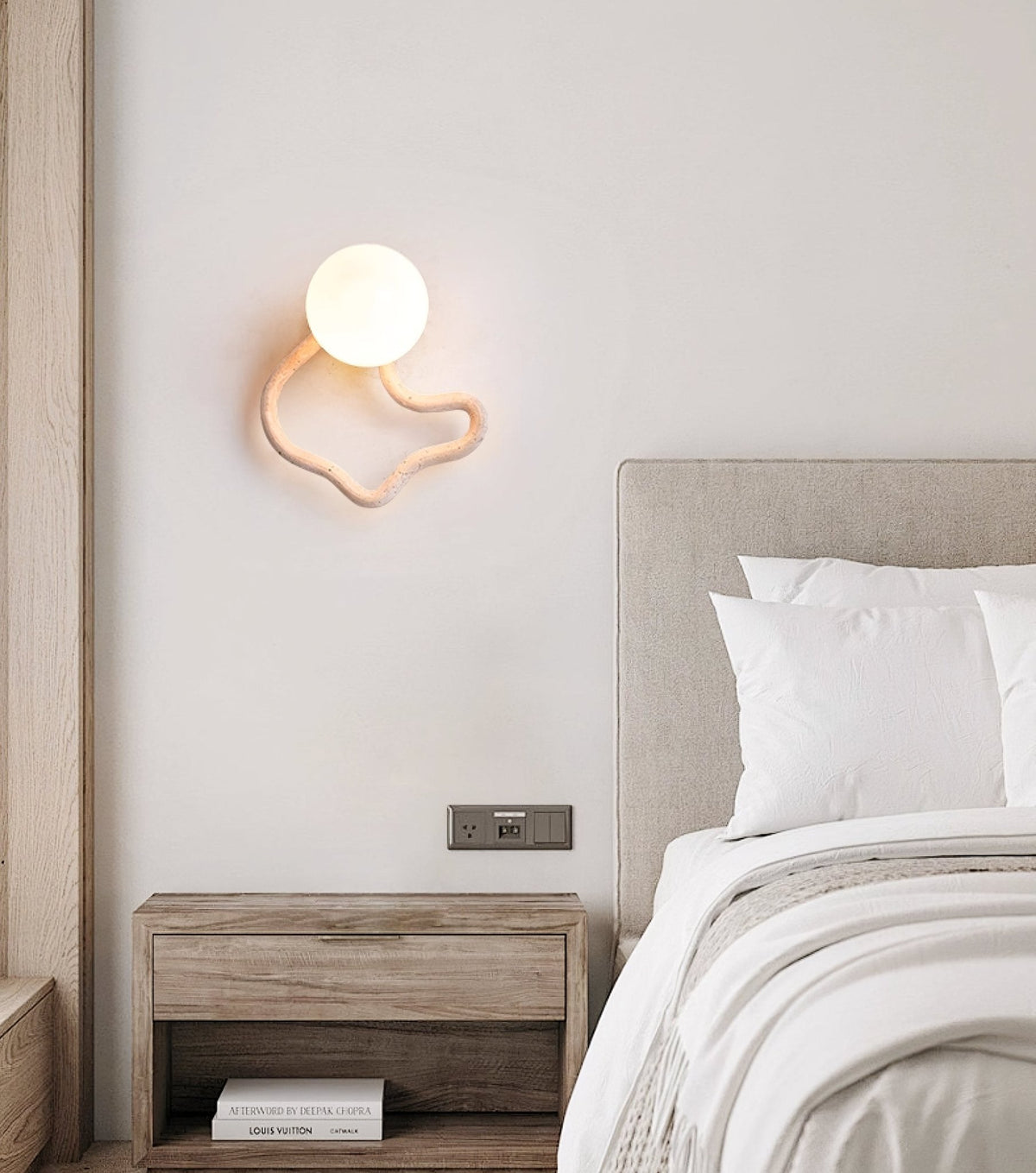 Serpentine Travertine Wall Sconce — Modern Organic Lighting for Hallways & Living Spaces