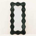 Serpentine Vert Marble Mirror Frame — Sculptural Wavy Edge Wall Mirror