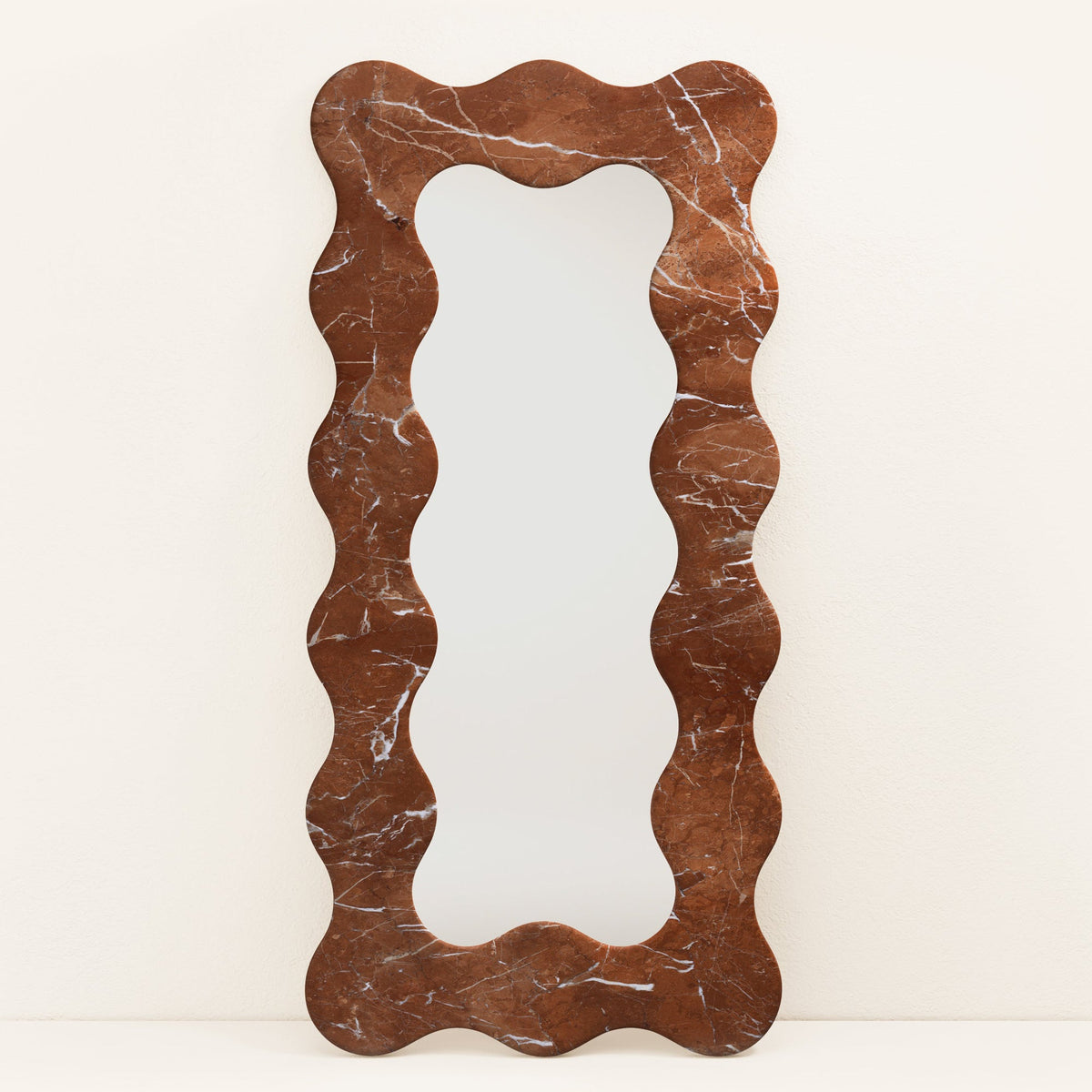 Serpentine Vert Marble Mirror Frame — Sculptural Wavy Edge Wall Mirror