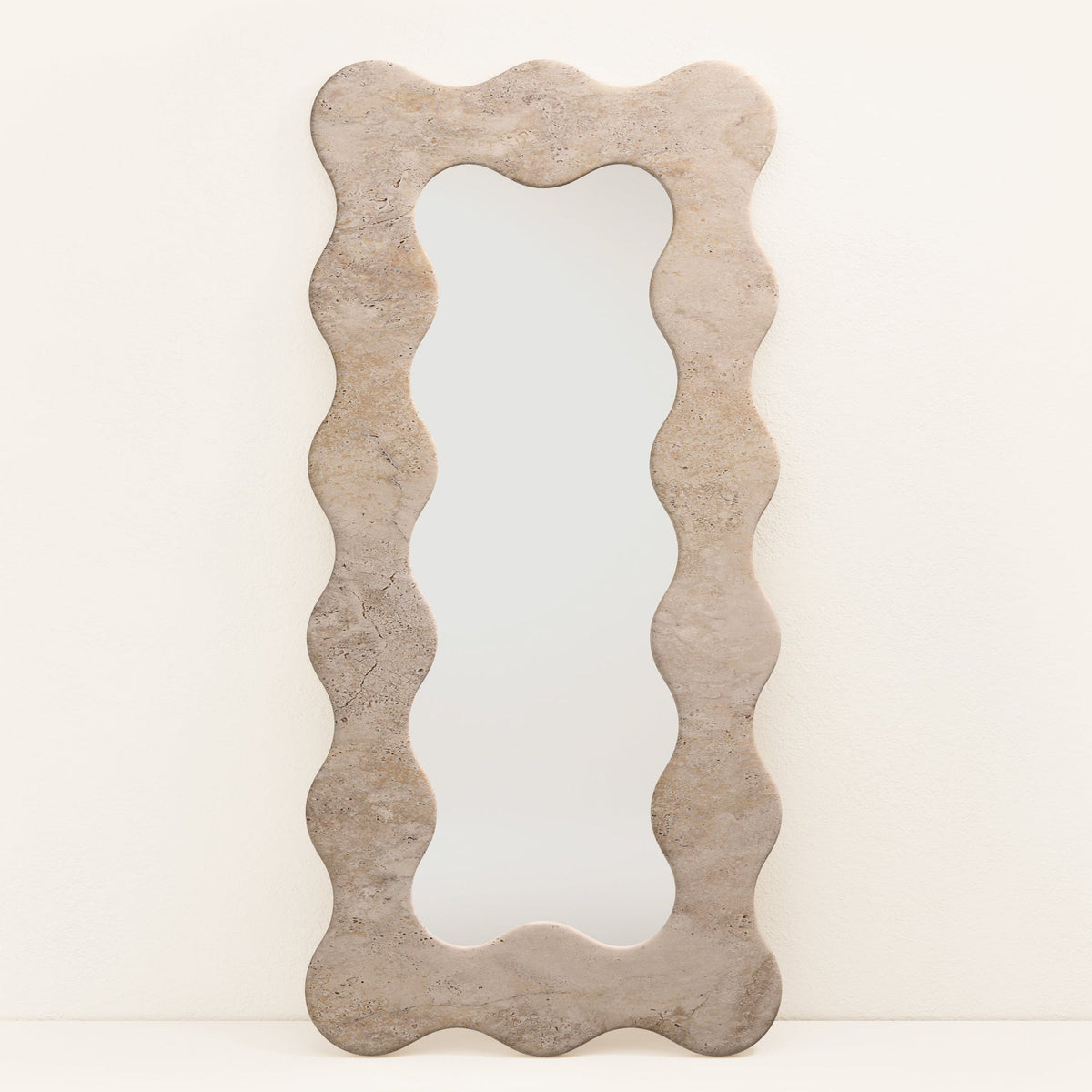 Serpentine Vert Marble Mirror Frame — Sculptural Wavy Edge Wall Mirror