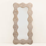 Serpentine Vert Marble Mirror Frame — Sculptural Wavy Edge Wall Mirror