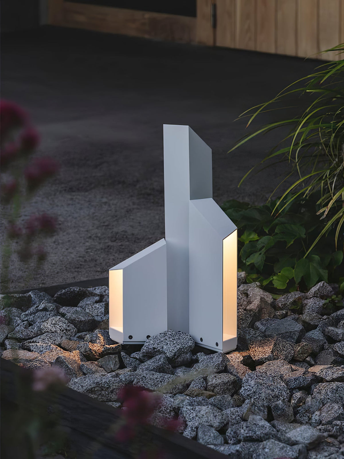 Shadow Peak Outdoor Bollard Light — Sculptural LED Path Light in Stainless Steel