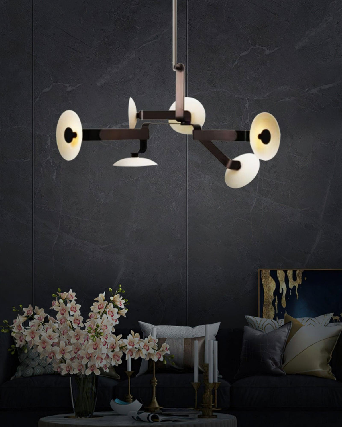 Sheba Classical Four-Arm LED Chandelier in Matte Black Iron