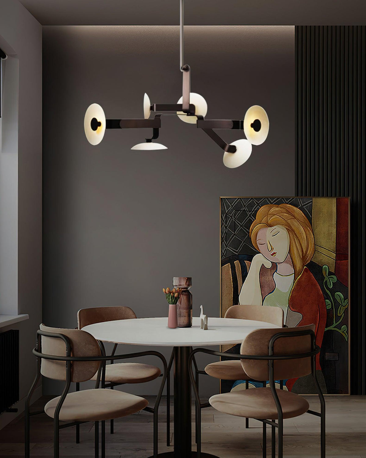 Sheba Classical Four-Arm LED Chandelier in Matte Black Iron
