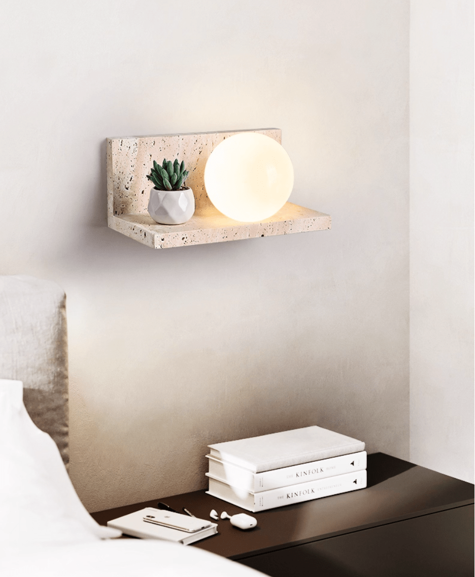 Shelf Travertine Wall Sconce with Integrated LED Lighting