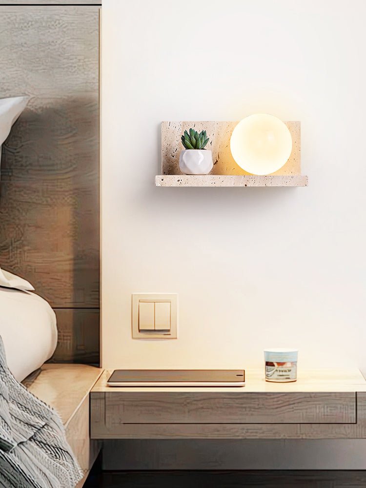 Shelf Travertine Wall Sconce with Integrated LED Lighting