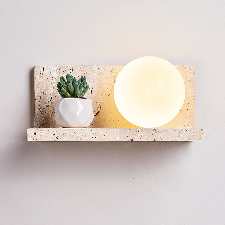 Shelf Travertine Wall Sconce with Integrated LED Lighting