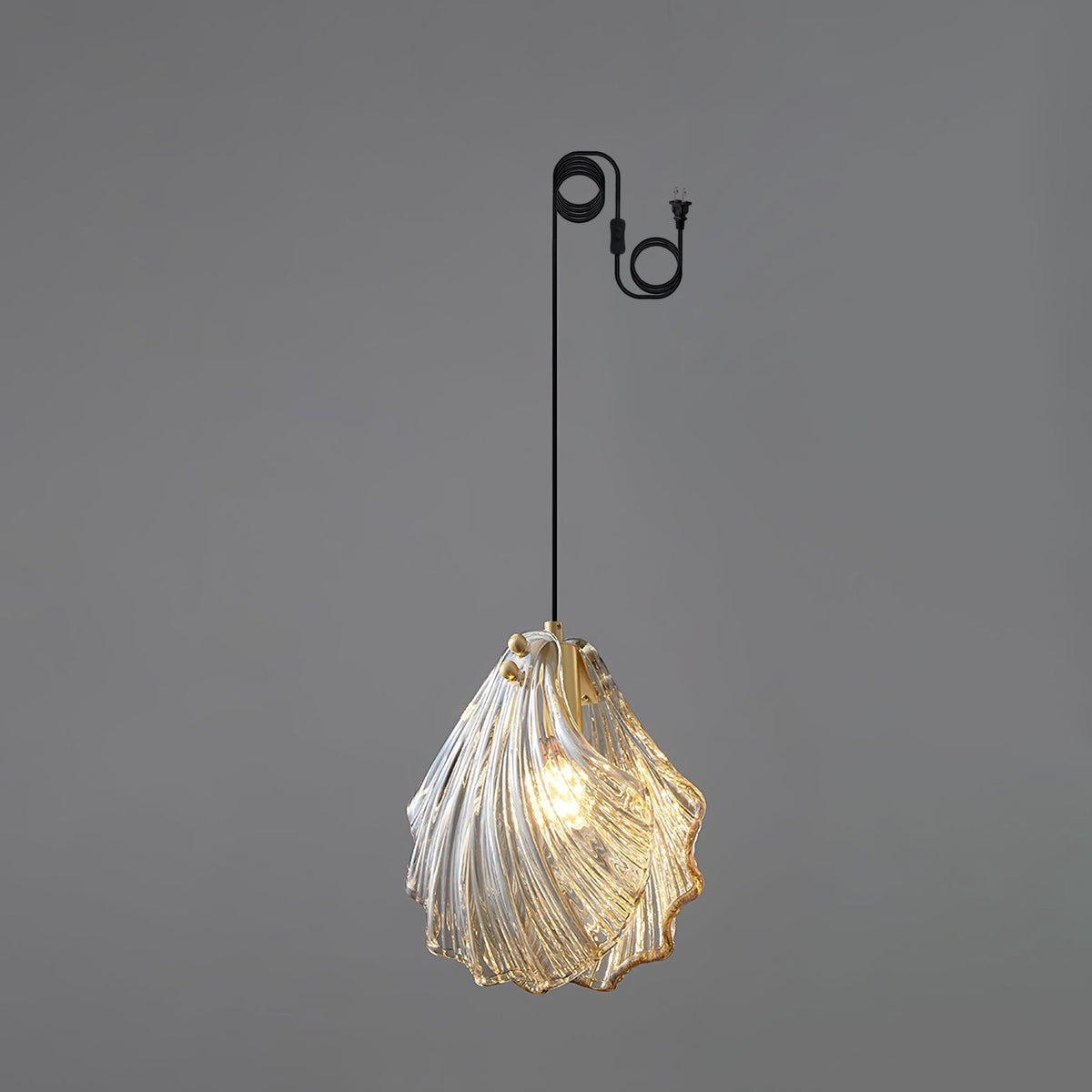 Shell Mini Pendant Swag Light — Plug-In Brass & Hand-Blown Glass Pendant
