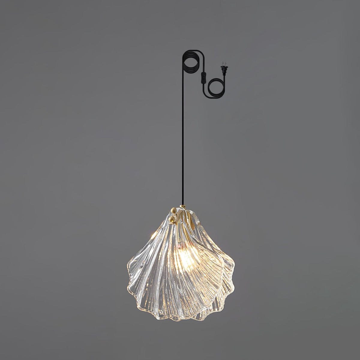 Shell Mini Pendant Swag Light — Plug-In Brass & Hand-Blown Glass Pendant
