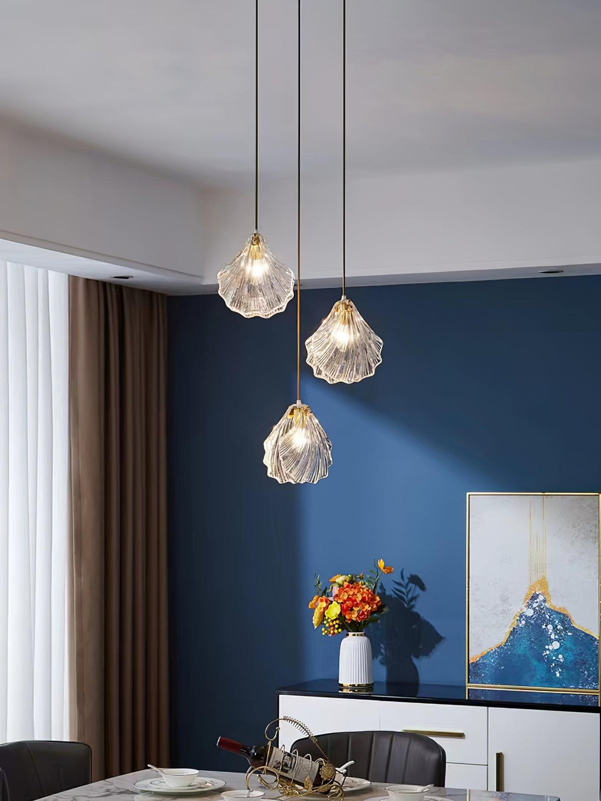Shell Mini Pendant Swag Light — Plug-In Brass & Hand-Blown Glass Pendant