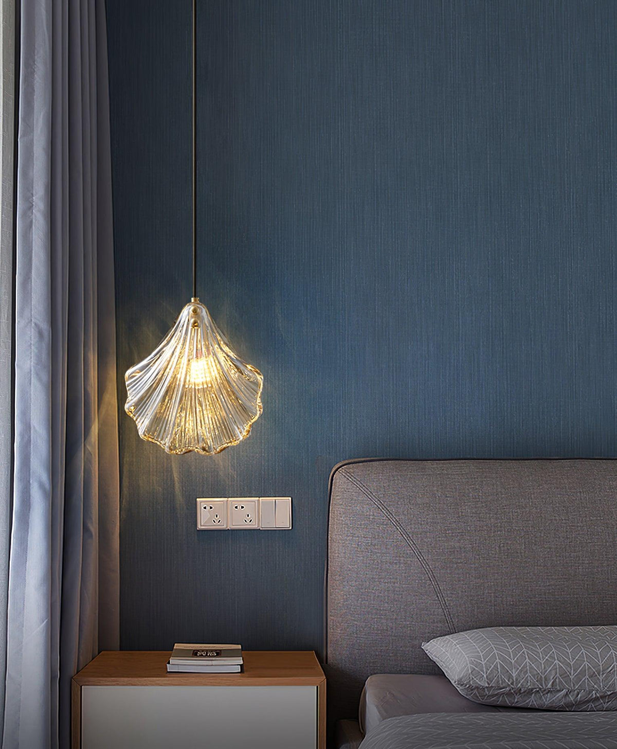 Shell Mini Pendant Swag Light — Plug-In Brass & Hand-Blown Glass Pendant