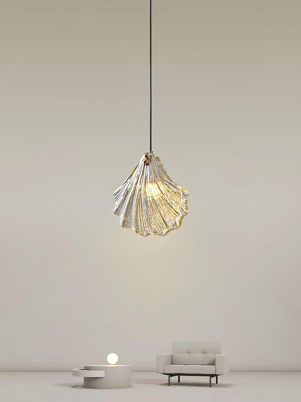 Shell Mini Pendant Swag Light — Plug-In Brass & Hand-Blown Glass Pendant