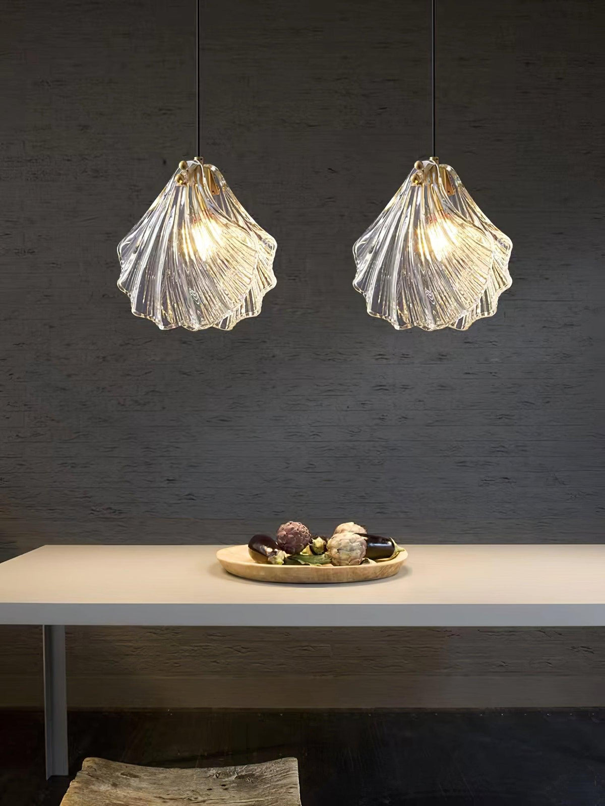 Shell Mini Pendant Swag Light — Plug-In Brass & Hand-Blown Glass Pendant