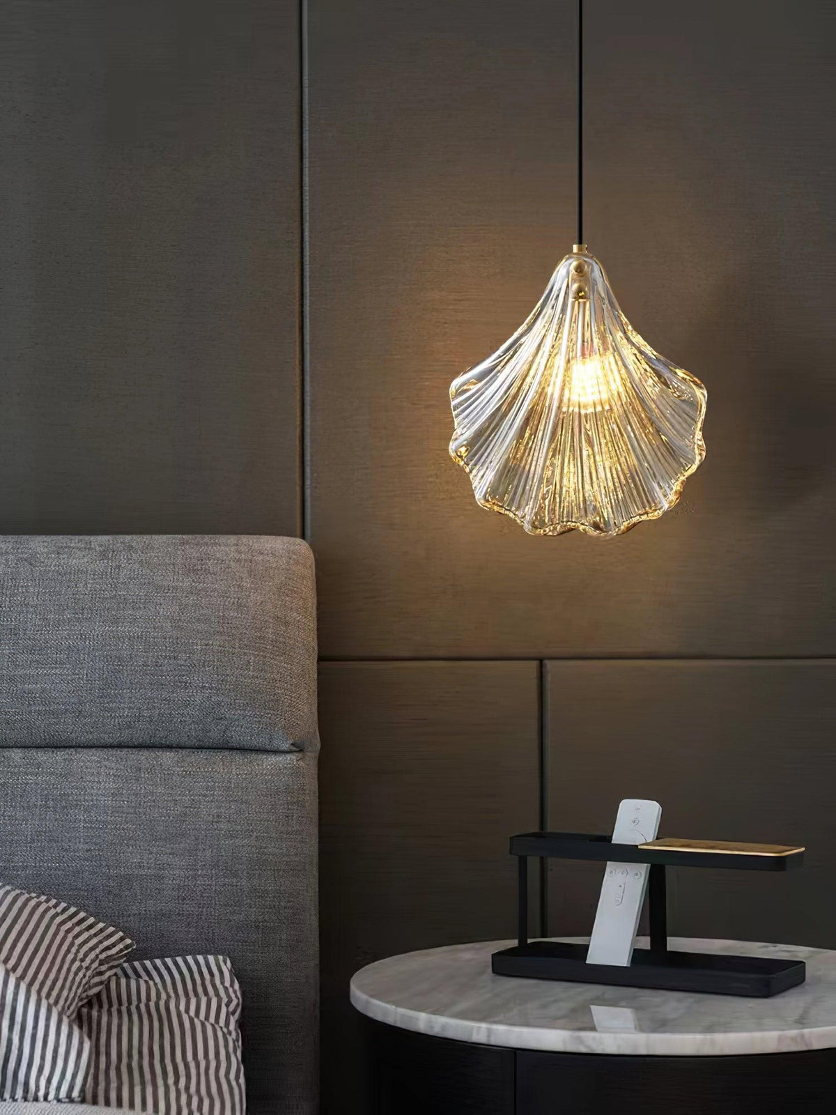 Shell Mini Pendant Swag Light — Plug-In Brass & Hand-Blown Glass Pendant