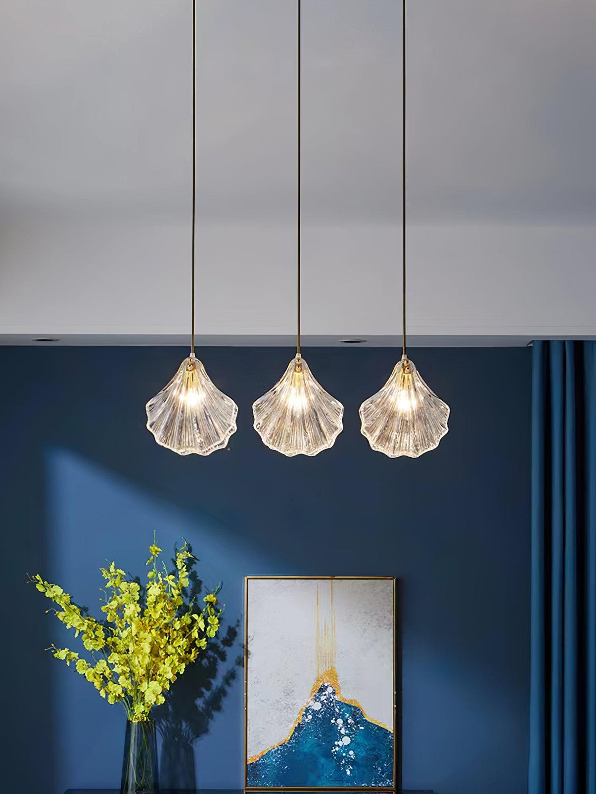Shell Mini Pendant Swag Light — Plug-In Brass & Hand-Blown Glass Pendant