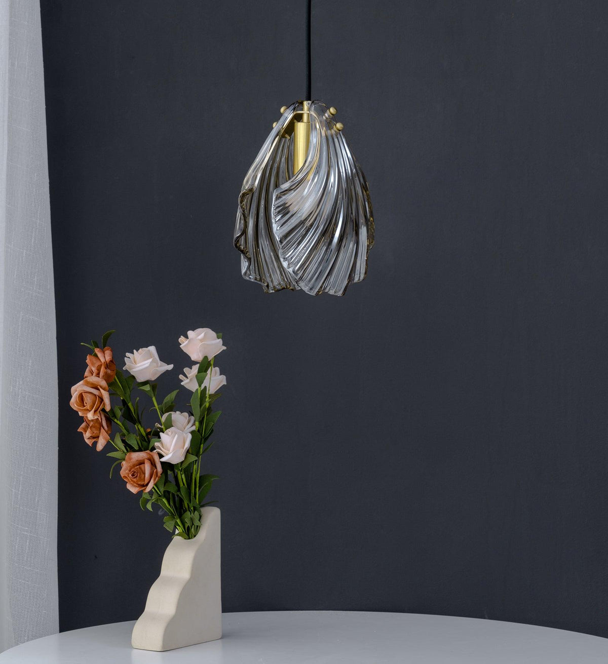 Shell Mini Pendant Swag Light — Plug-In Brass & Hand-Blown Glass Pendant