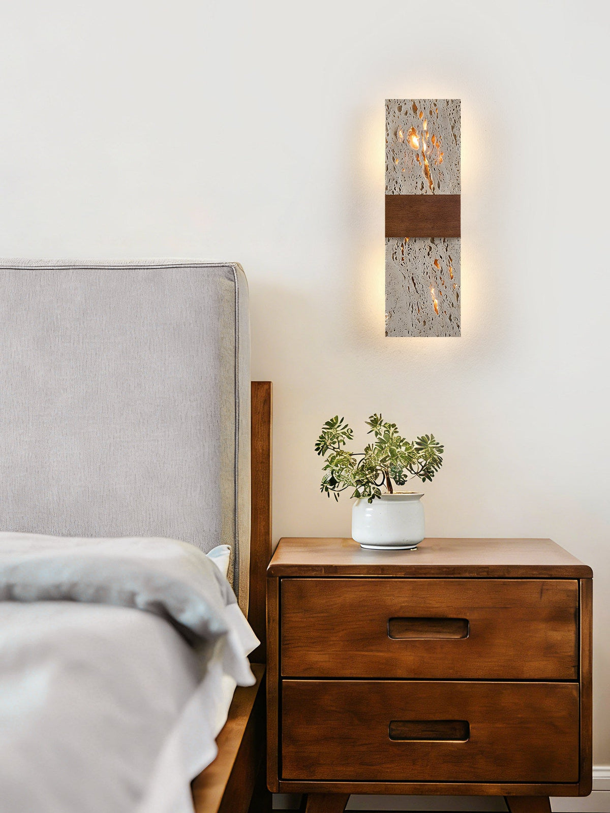 Siena Travertine Wall Sconce with Walnut Accent