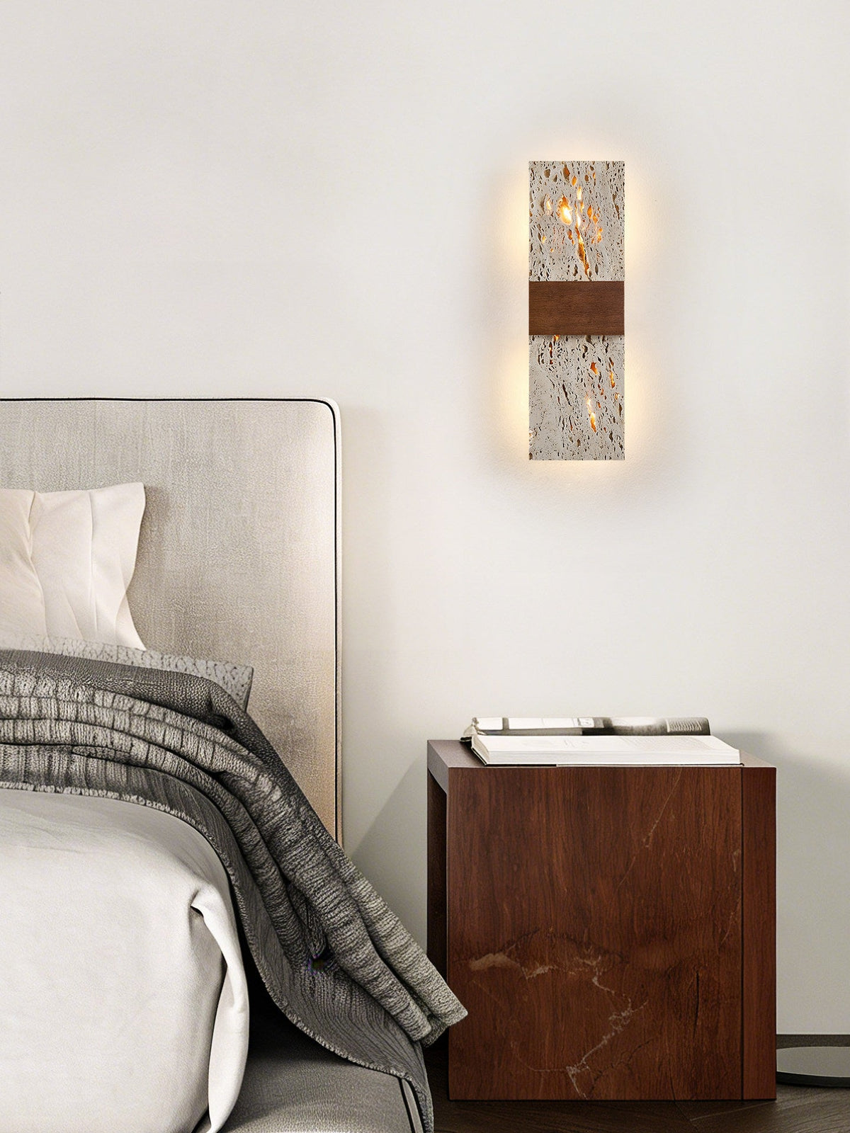 Siena Travertine Wall Sconce with Walnut Accent