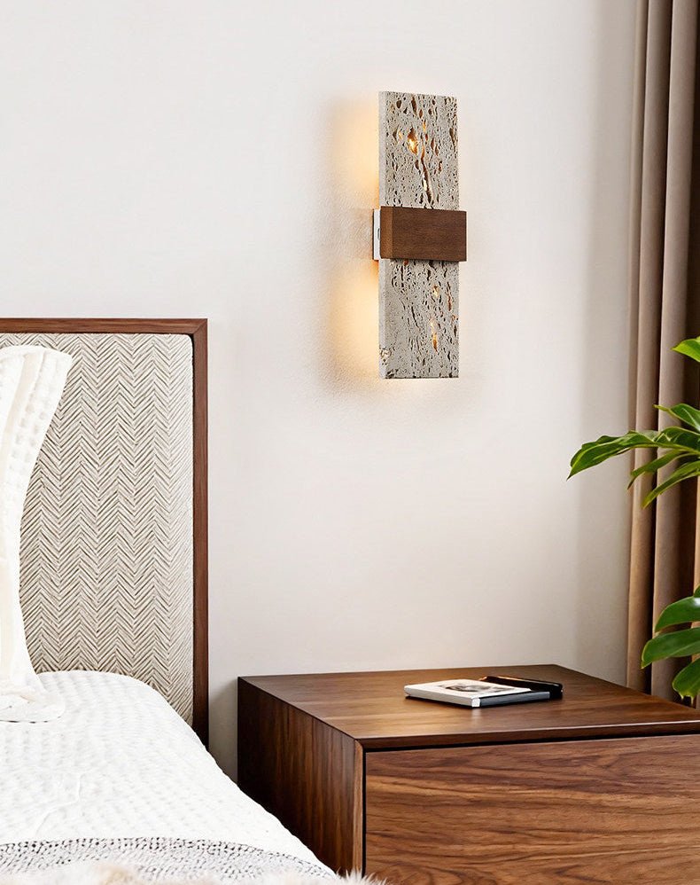 Siena Travertine Wall Sconce with Walnut Accent