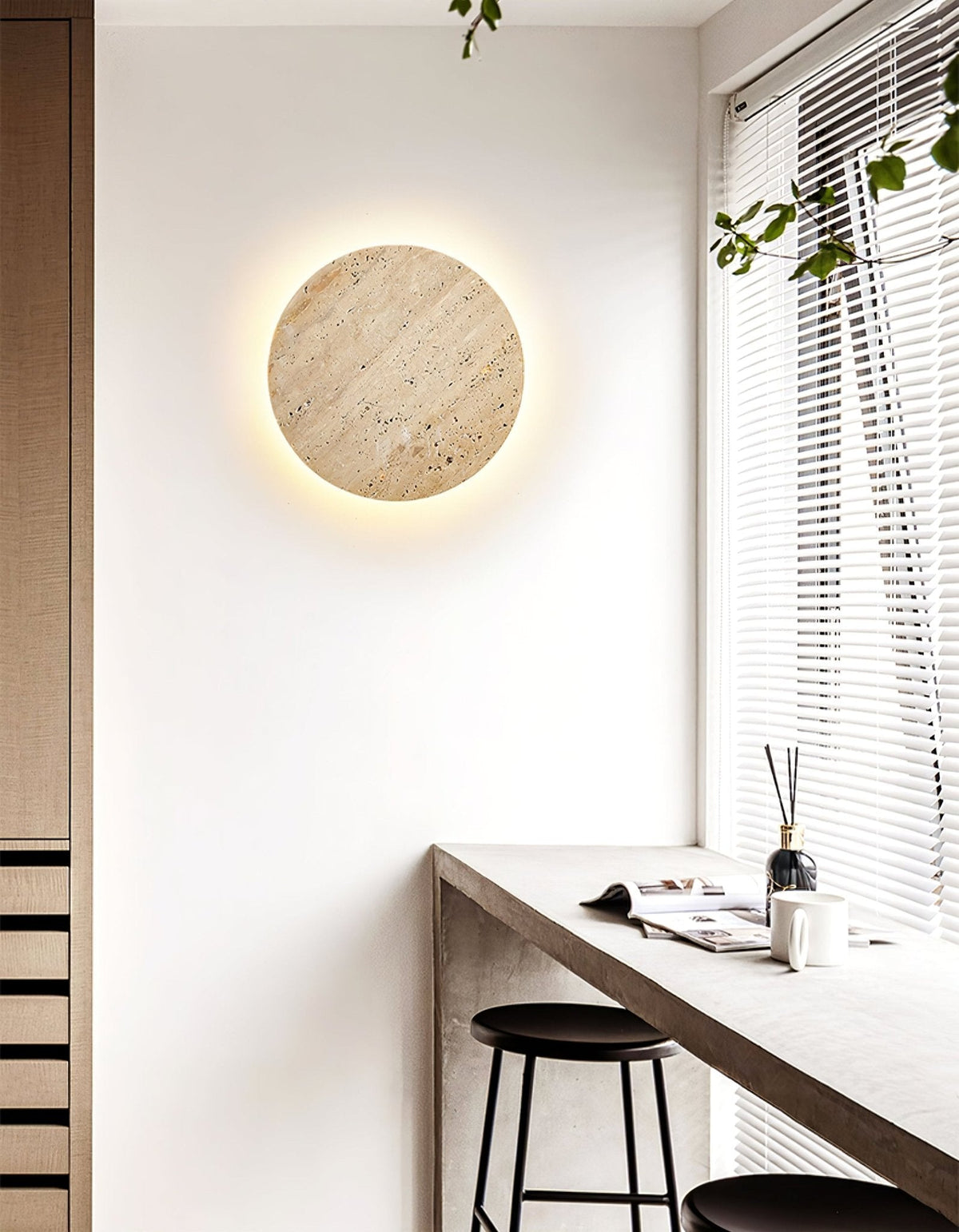 Sculptural Travertine Wall Sconce with Integrated LED