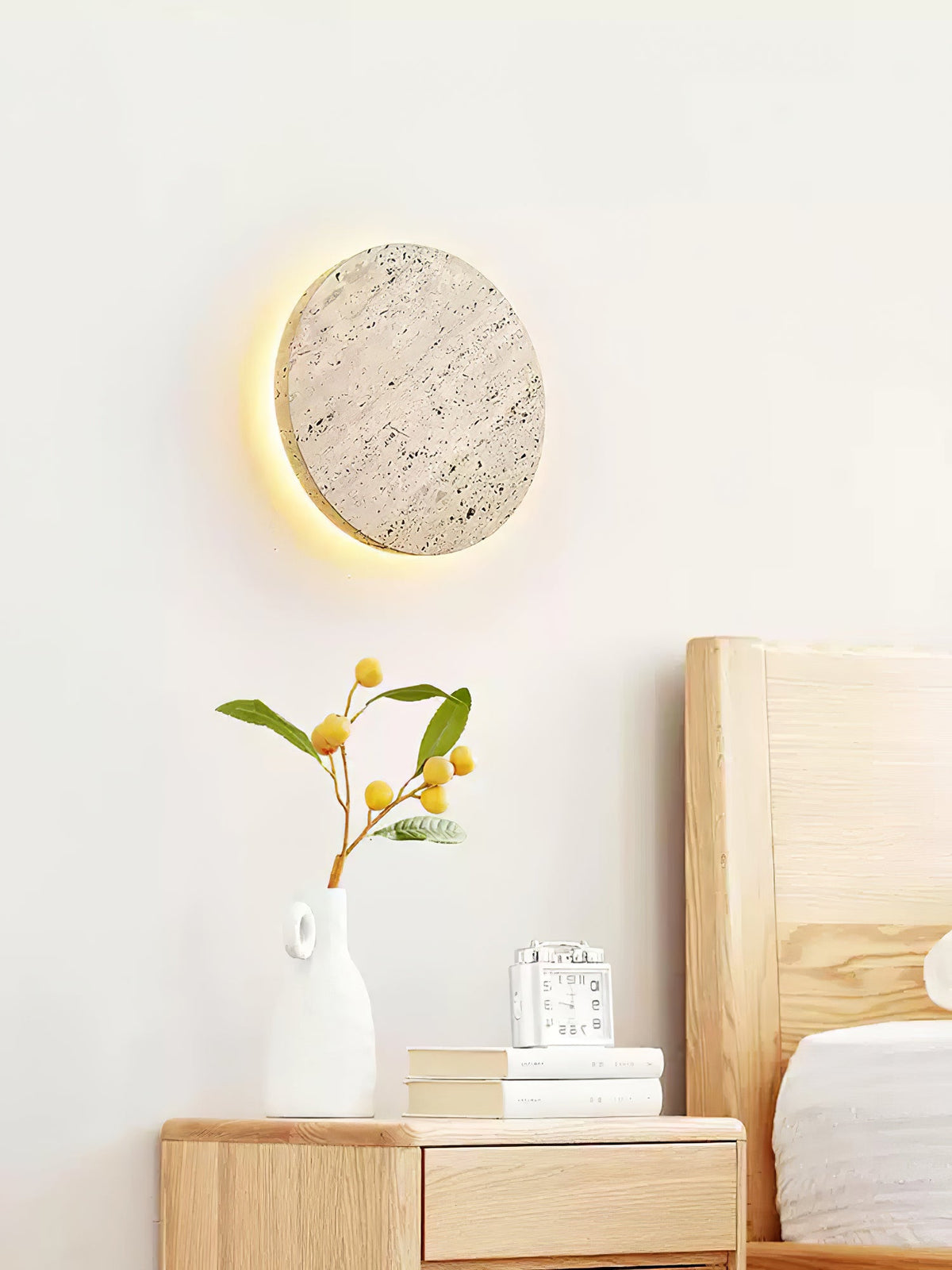 Sculptural Travertine Wall Sconce with Integrated LED