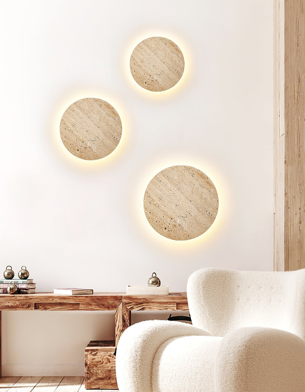 Sculptural Travertine Wall Sconce with Integrated LED