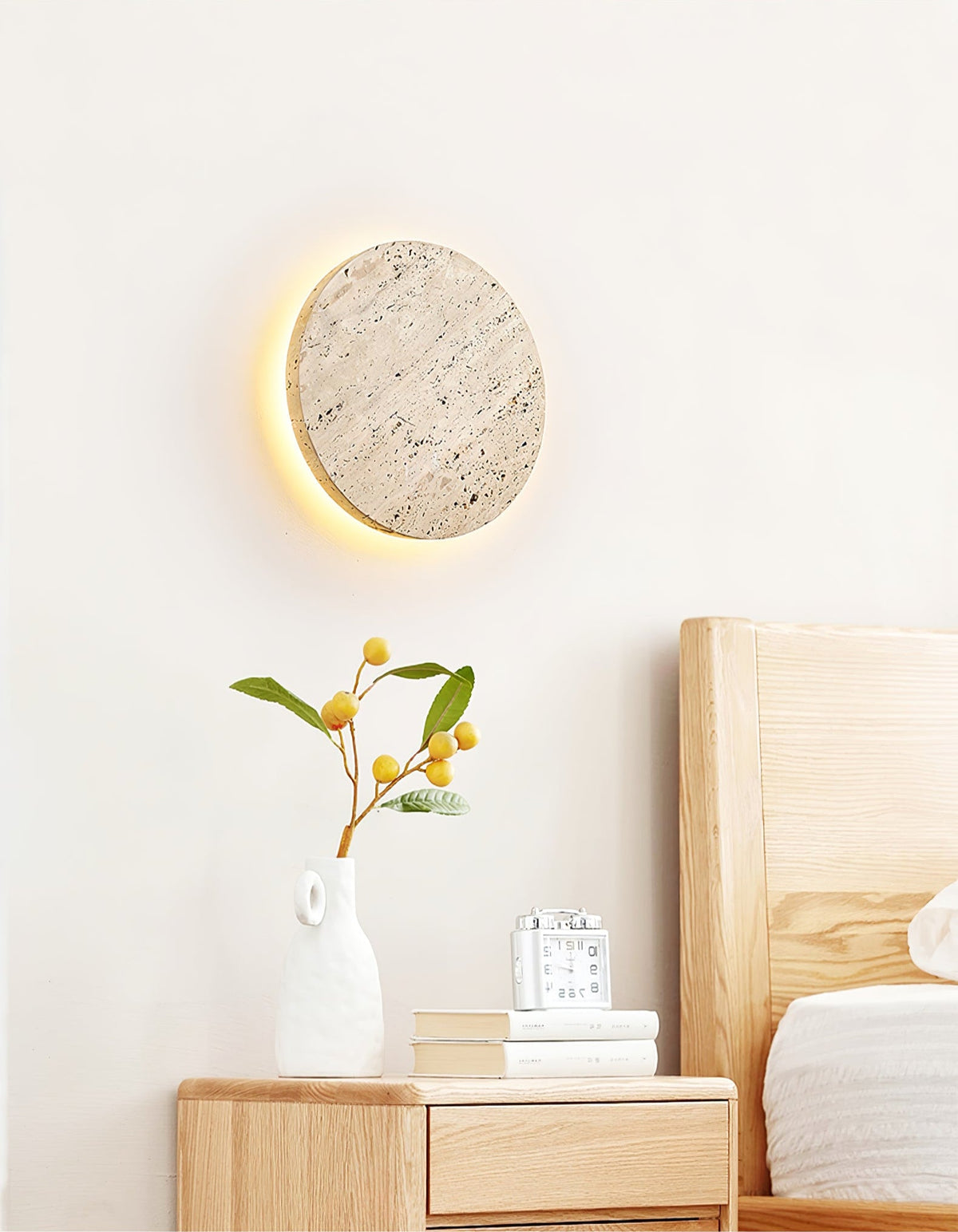 Sculptural Travertine Wall Sconce with Integrated LED