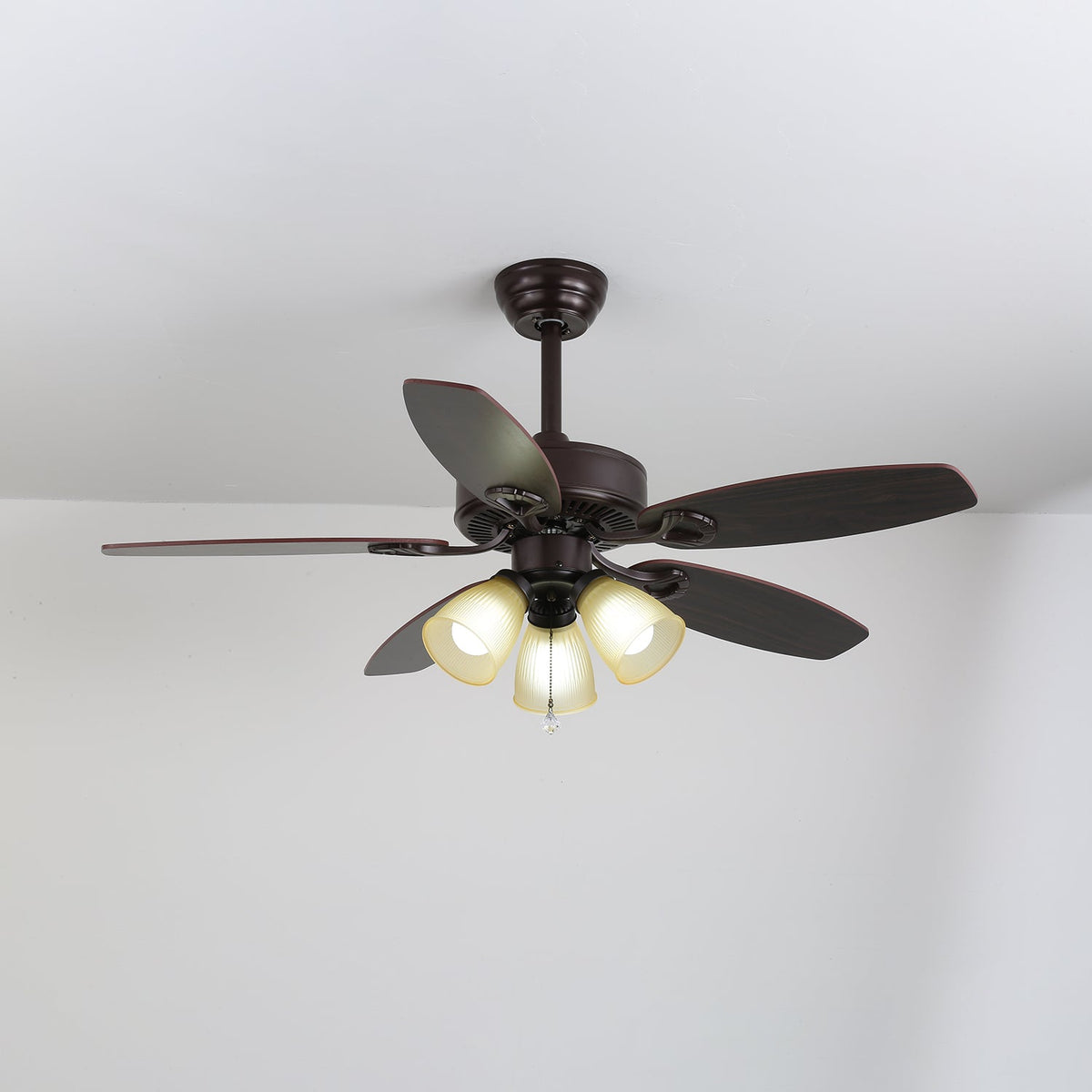Sienna Breeze Ceiling Fan with Light – Walnut Wood Blades & Amber Glass