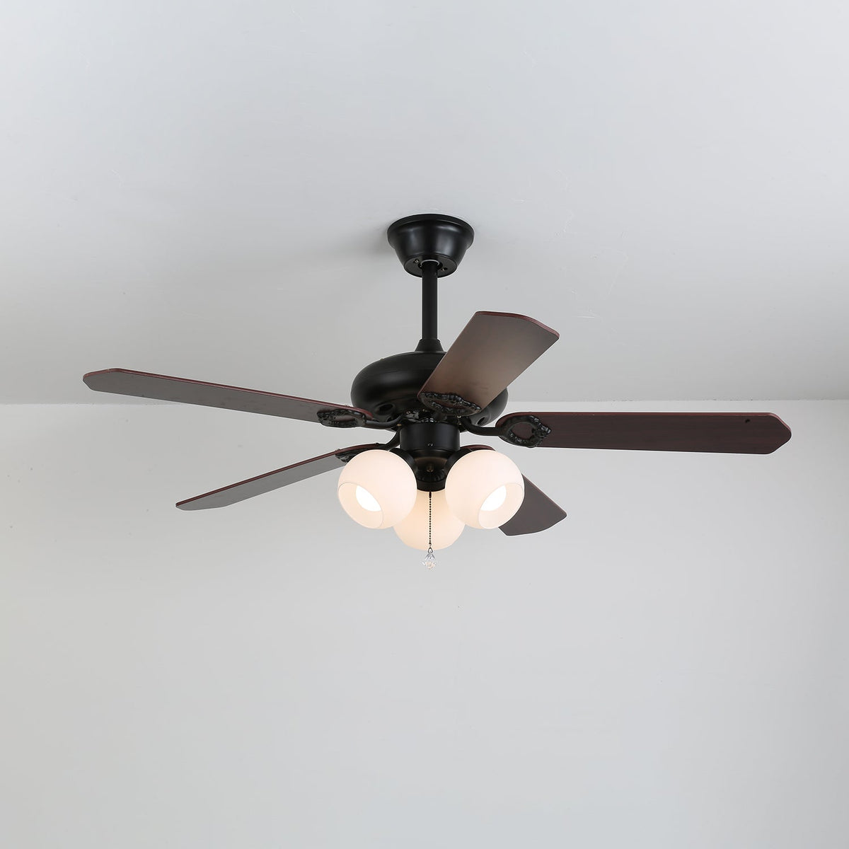 Sienna Breeze Ceiling Fan with Light – Walnut Wood Blades & Amber Glass