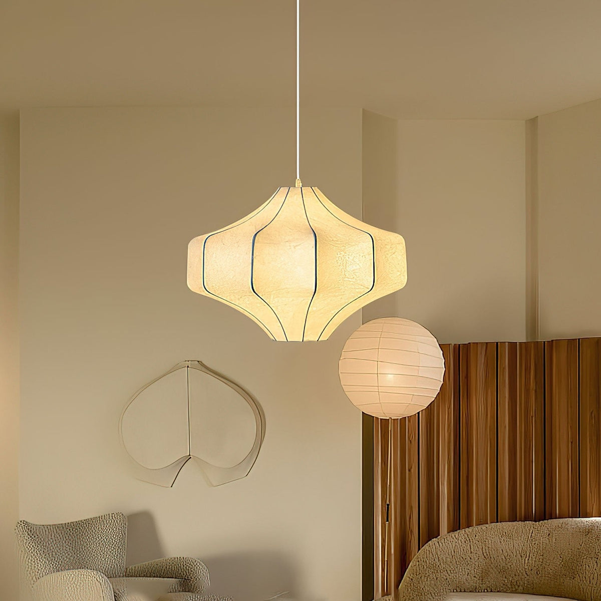 Silken Aura Silk Pendant Light – Handcrafted Modern Lantern for Dining & Living