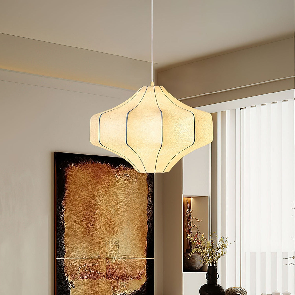 Silken Aura Silk Pendant Light – Handcrafted Modern Lantern for Dining & Living