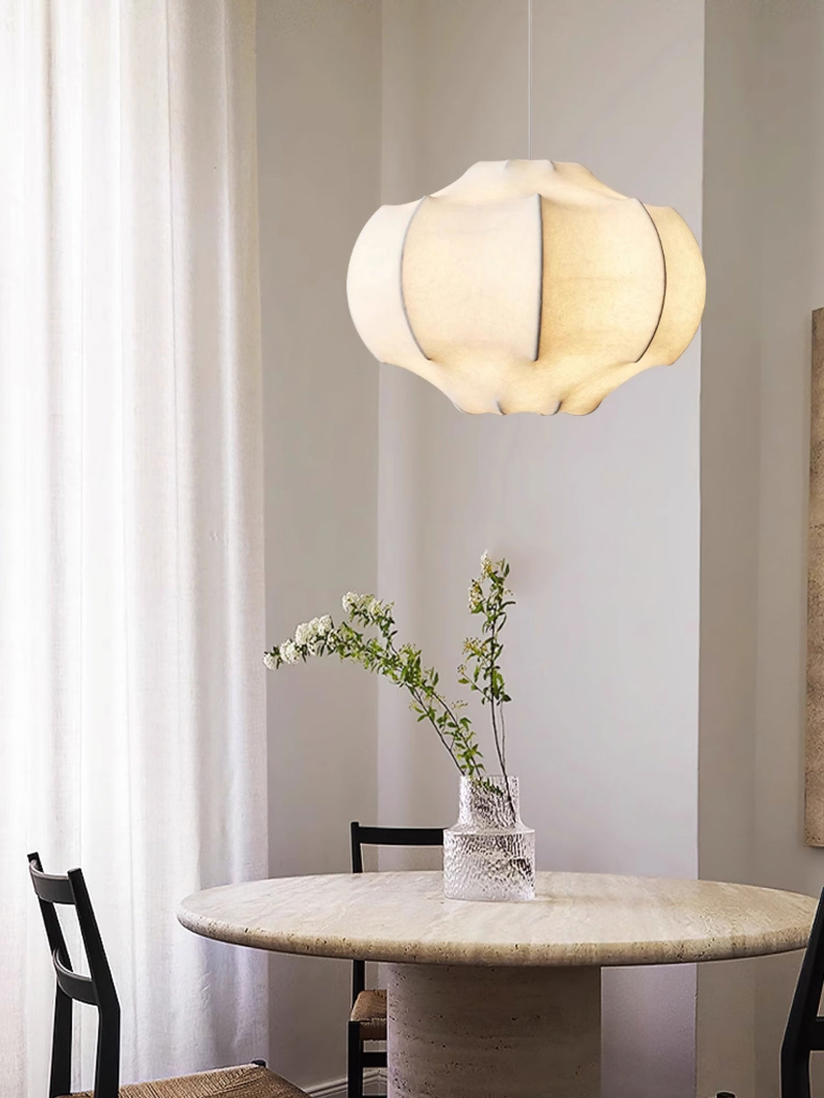 Silken Lotus Pendant Lamp — Genuine Silk Shade, Modern Lotus Form, 5 Sizes