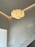 Silken Lotus Pendant Lamp — Genuine Silk Shade, Modern Lotus Form, 5 Sizes