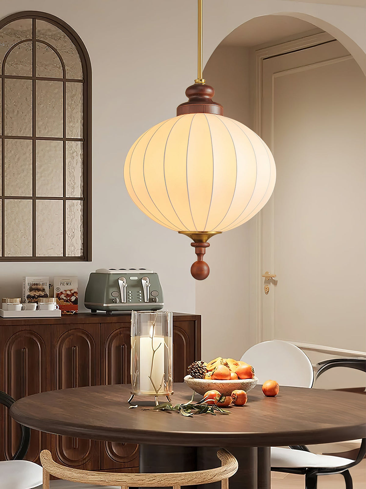 Silvara Silk Pendant Light with Wood Accents for Dining and Living Spaces