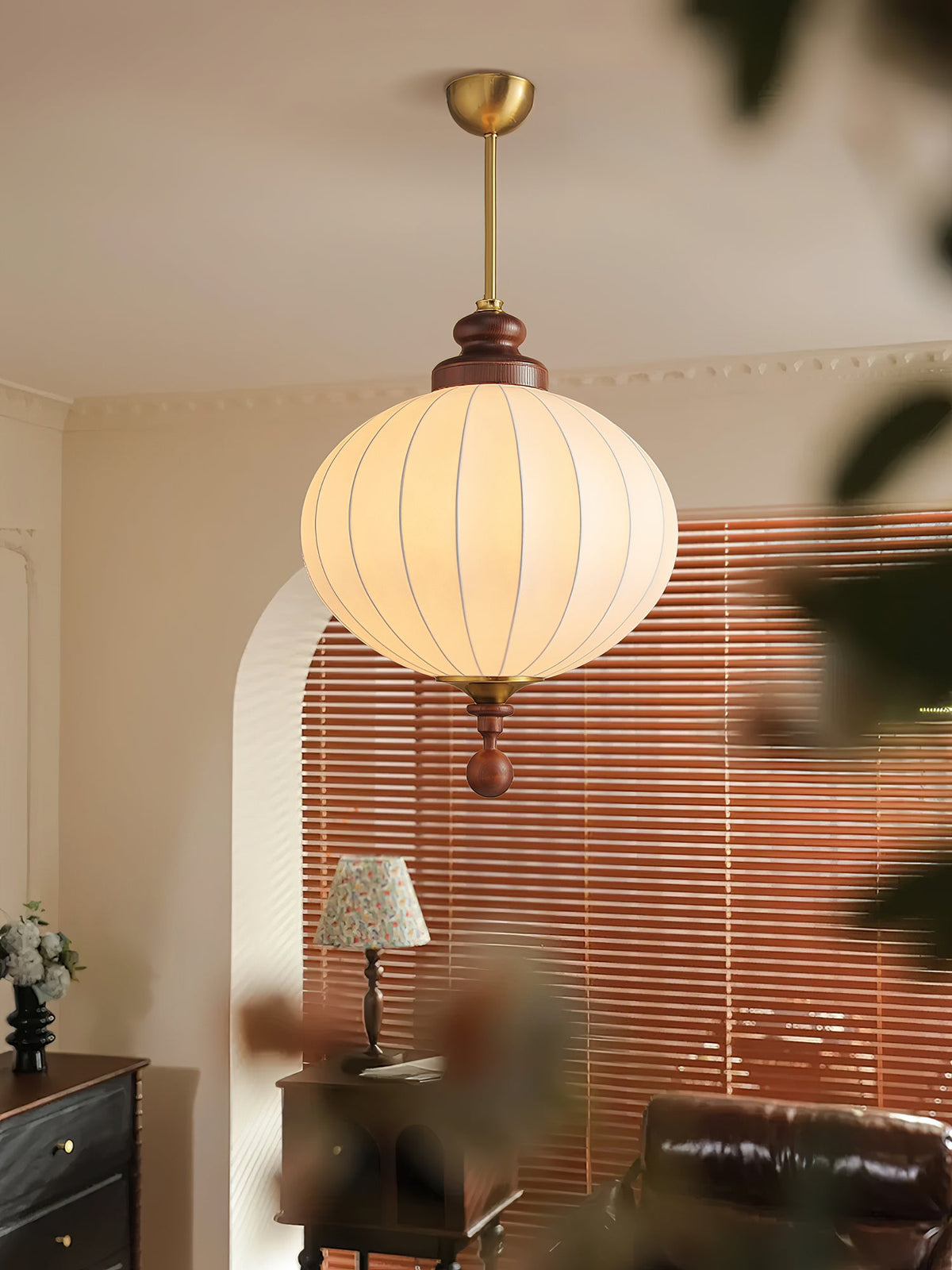 Silvara Silk Pendant Light with Wood Accents for Dining and Living Spaces