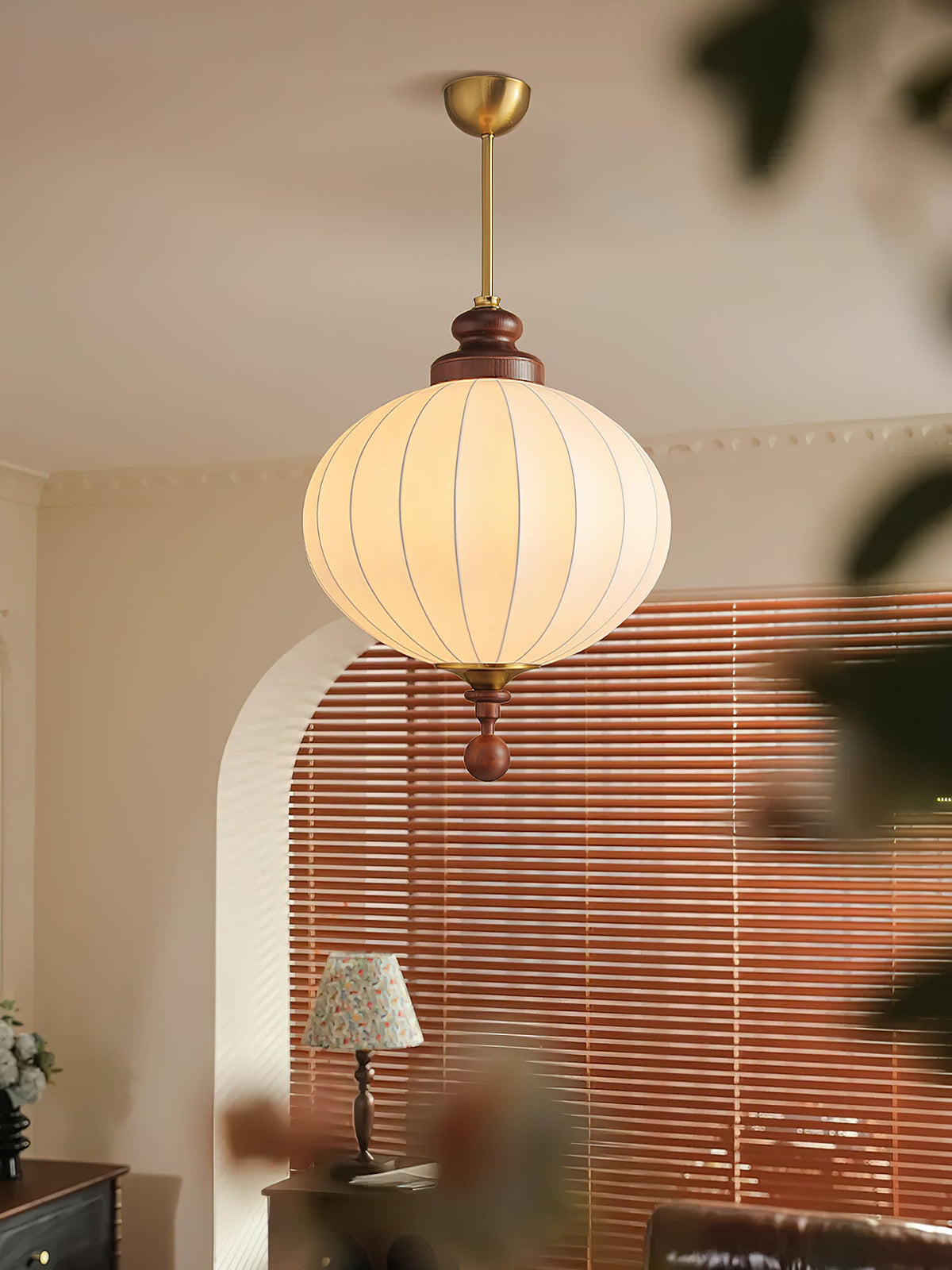 Silvara Silk Pendant Light with Wood Accents for Dining and Living Spaces