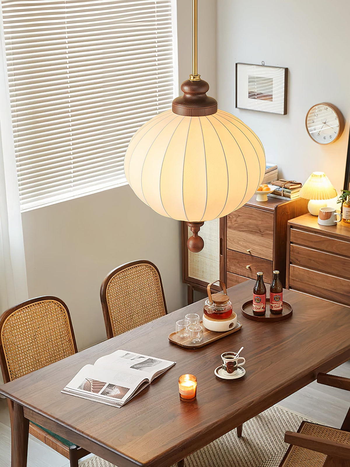 Silvara Silk Pendant Light with Wood Accents for Dining and Living Spaces