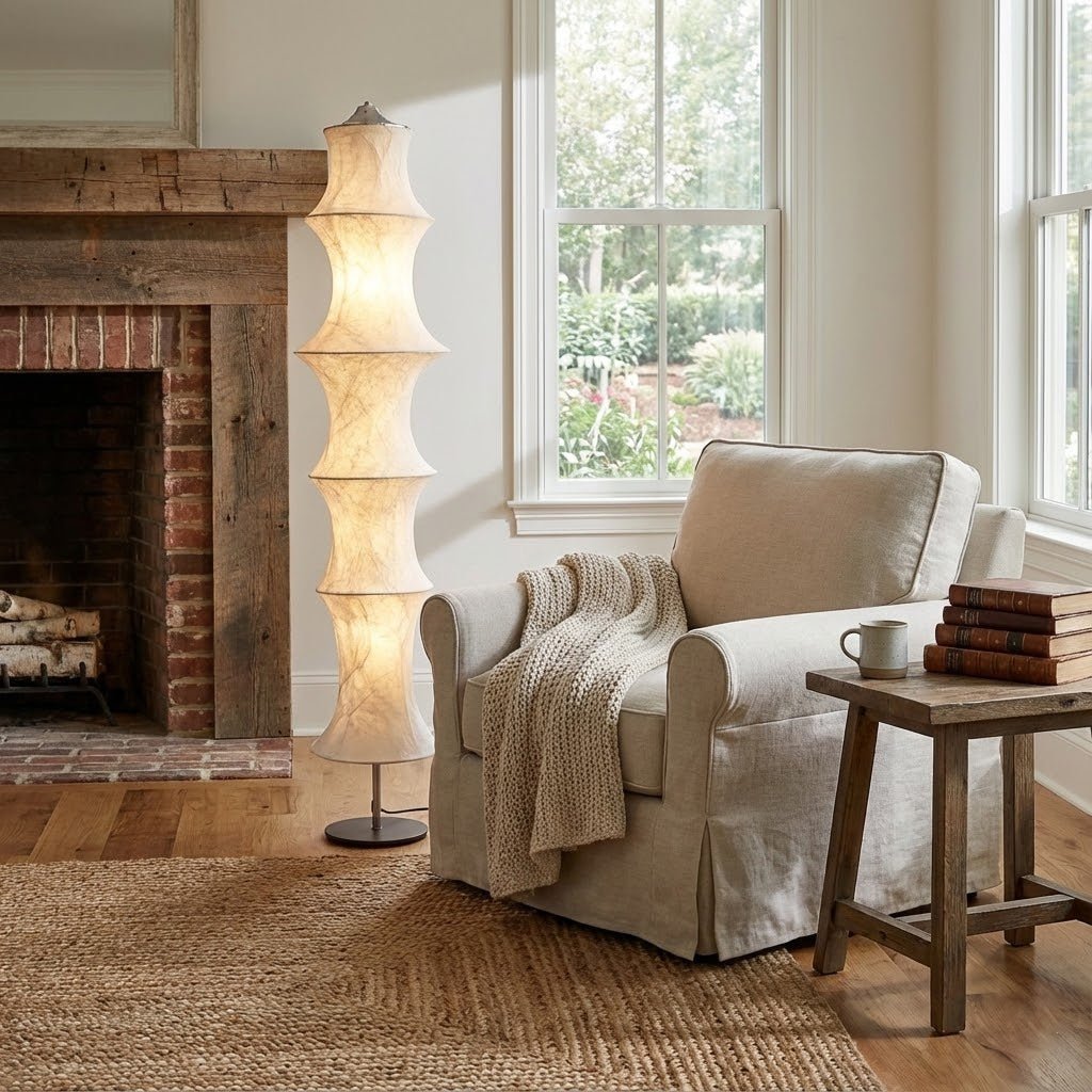 Silvara Cocoon Floor Lamp – Sculptural Silk Ambient Light for Modern Interiors