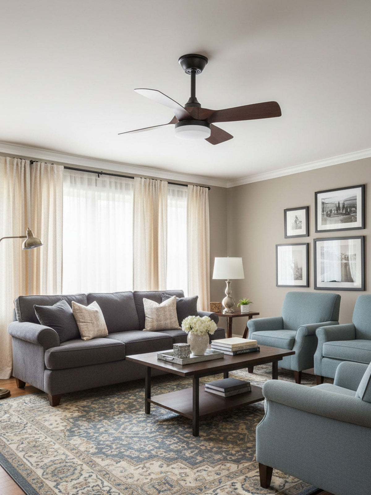 Silven Curve Ceiling Fan Light with LED – Modern Walnut Fan for Living Spaces