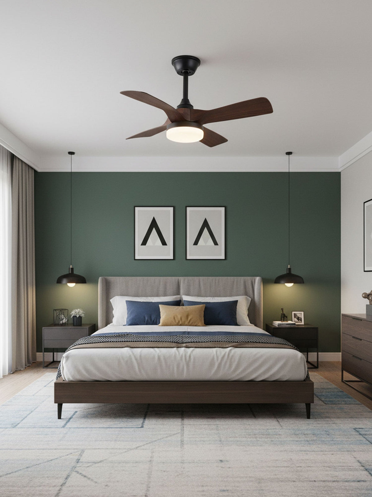 Silven Curve Ceiling Fan Light with LED – Modern Walnut Fan for Living Spaces