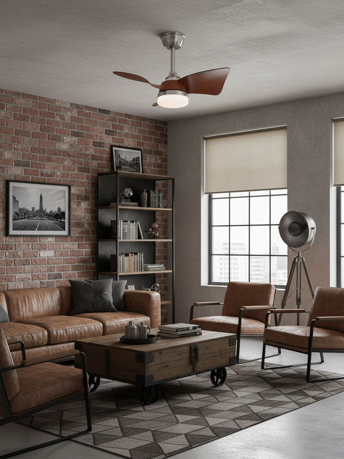 Silven Curve Ceiling Fan Light with LED – Modern Walnut Fan for Living Spaces