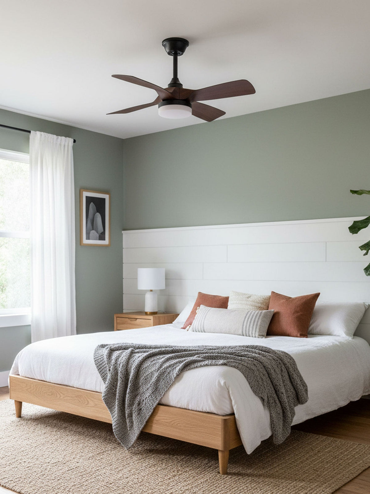 Silven Curve Ceiling Fan Light with LED – Modern Walnut Fan for Living Spaces