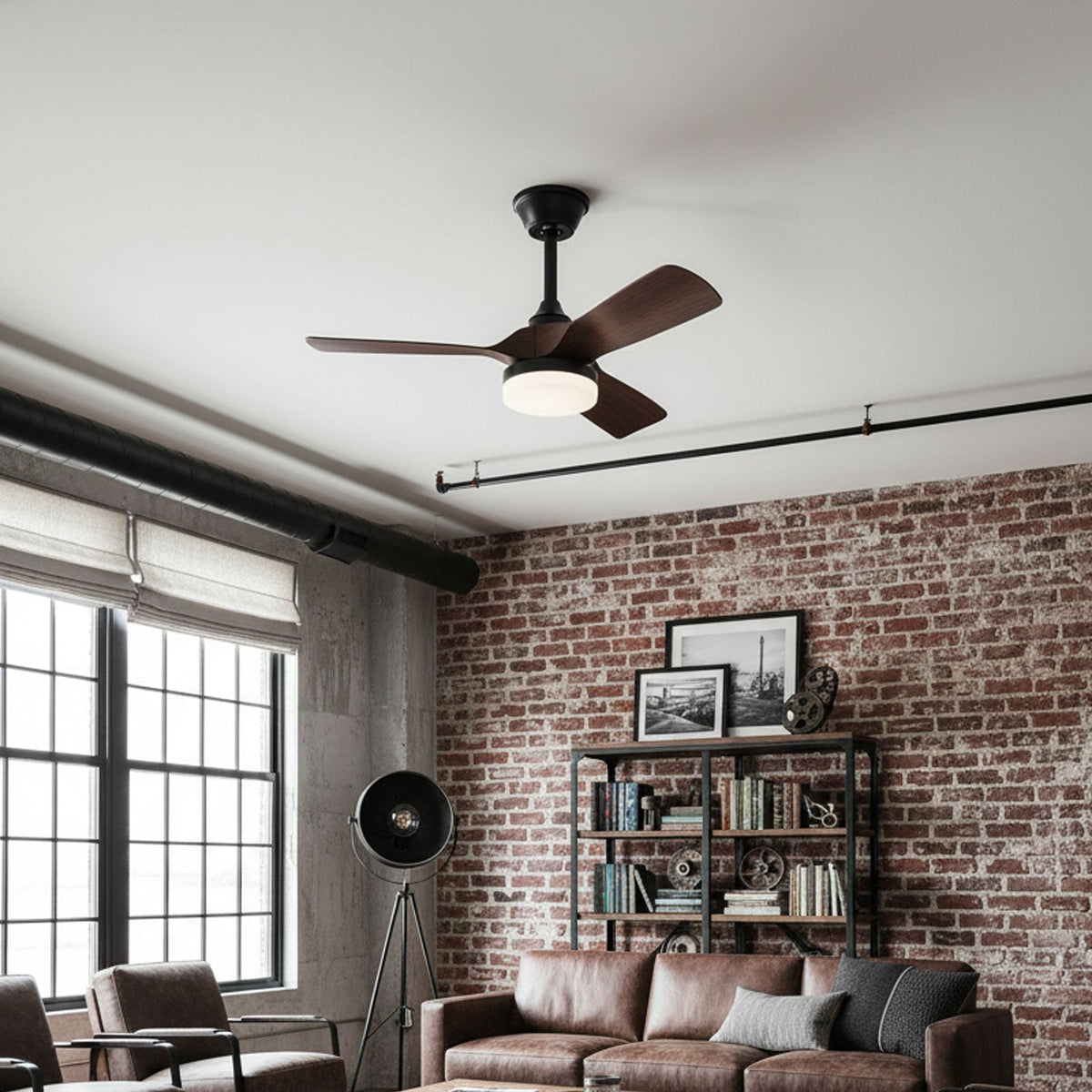 Silven Curve Ceiling Fan Light with LED – Modern Walnut Fan for Living Spaces