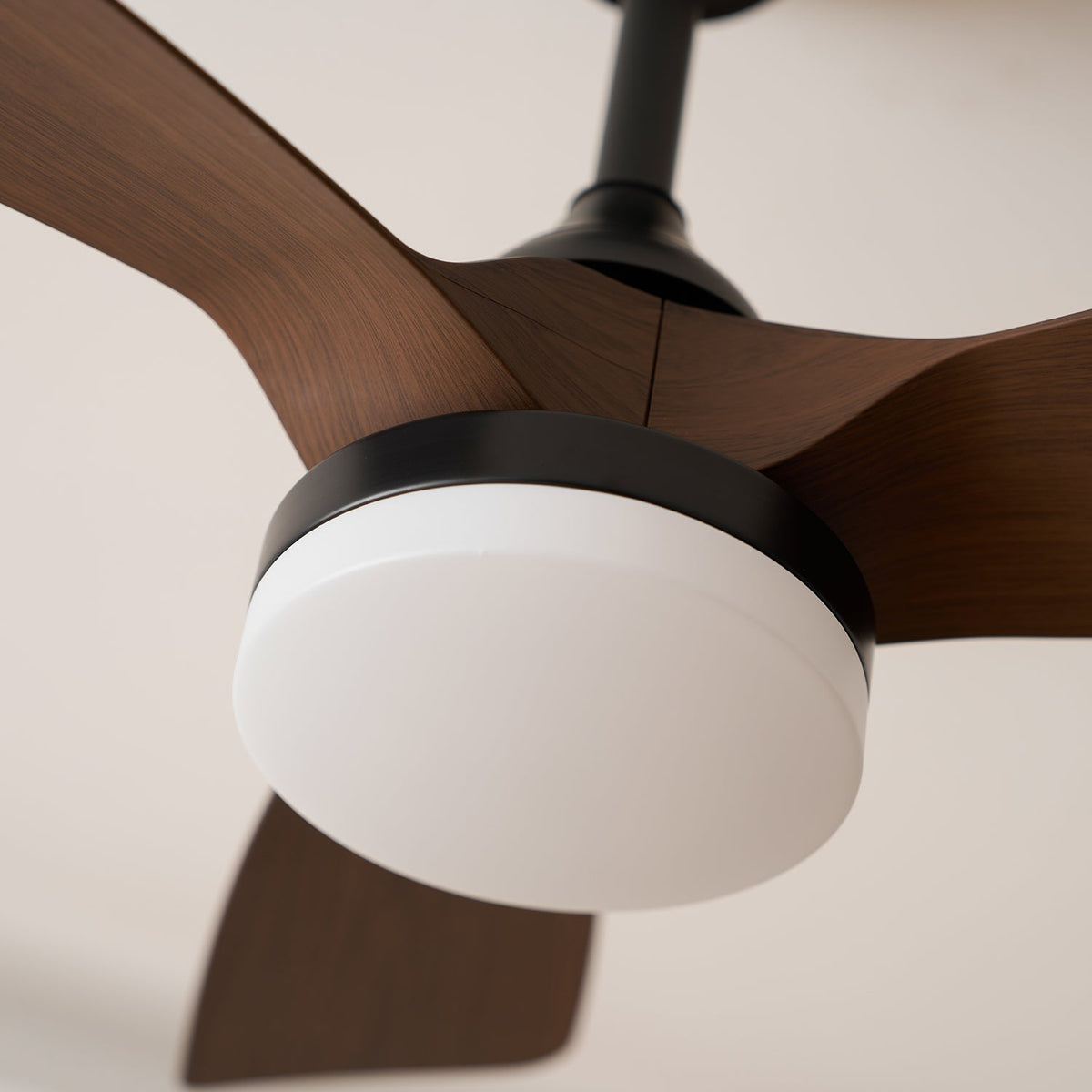 Silven Curve Ceiling Fan Light with LED – Modern Walnut Fan for Living Spaces