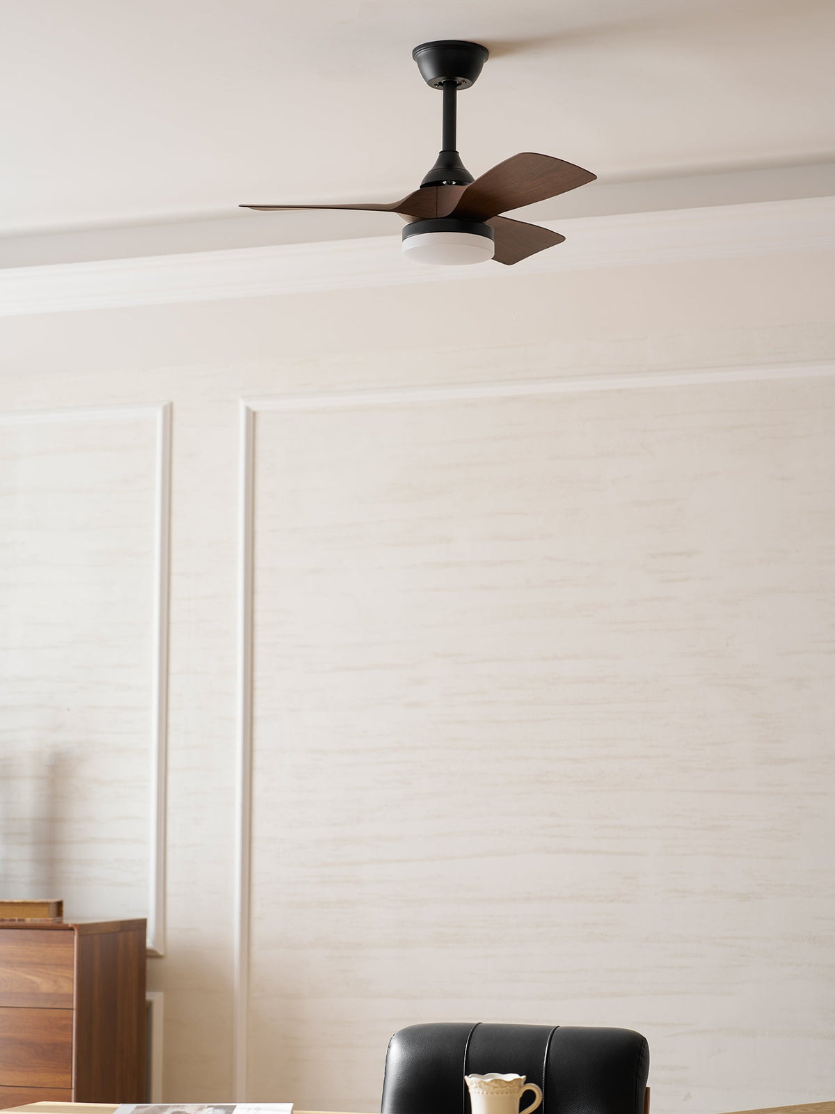 Silven Curve Ceiling Fan Light with LED – Modern Walnut Fan for Living Spaces