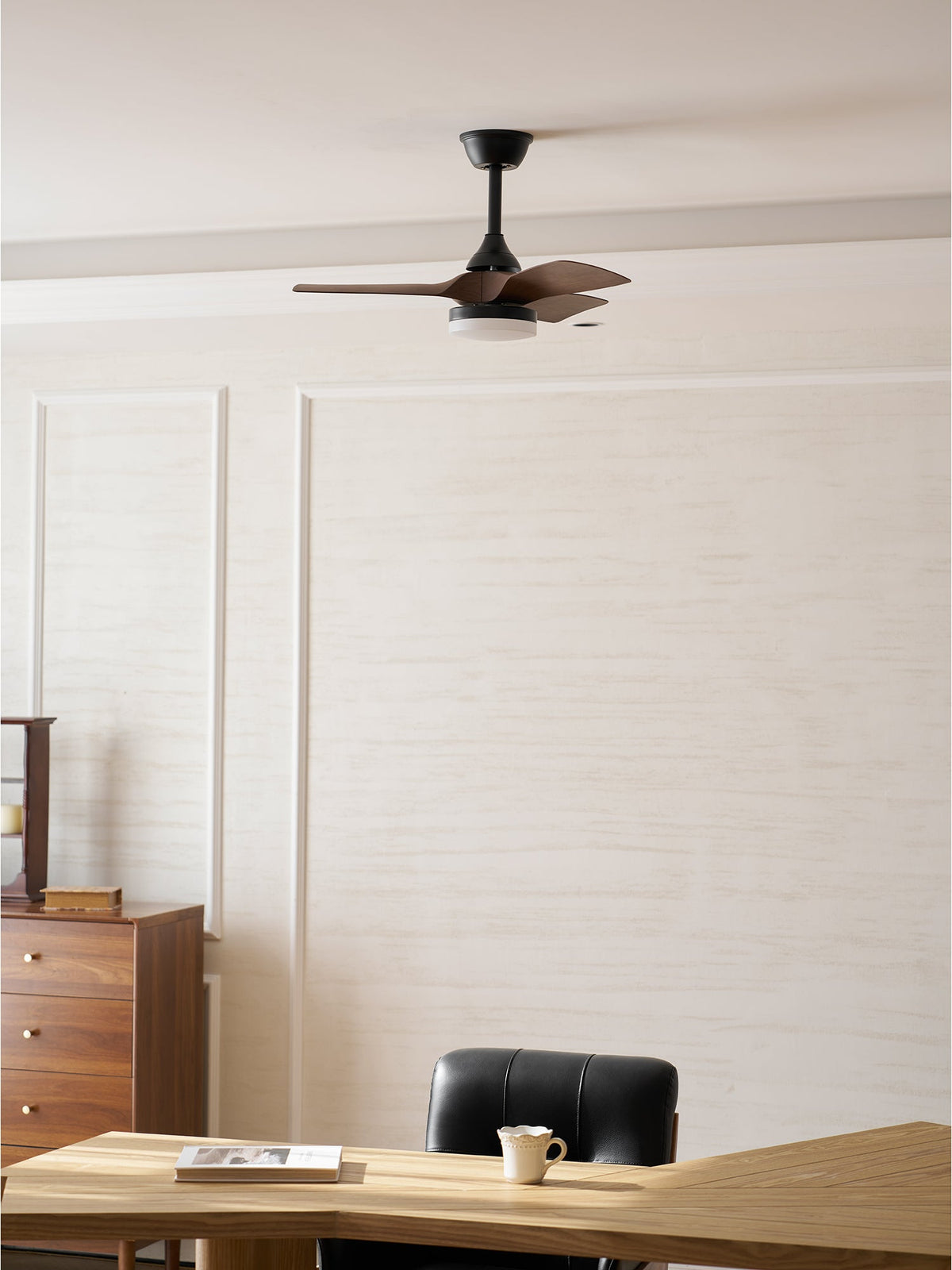 Silven Curve Ceiling Fan Light with LED – Modern Walnut Fan for Living Spaces