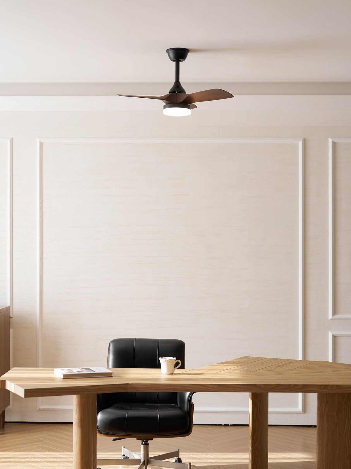 Silven Curve Ceiling Fan Light with LED – Modern Walnut Fan for Living Spaces